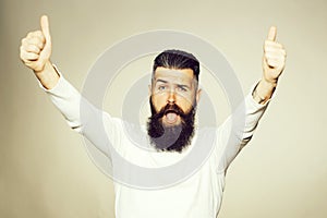 Bearded man with super gesture