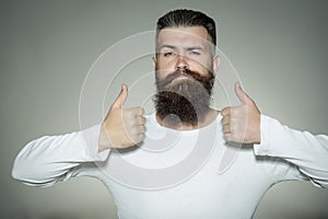 Bearded man with super gesture