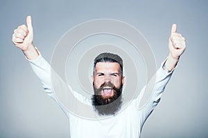 Bearded man with super gesture