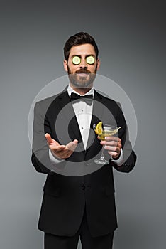 bearded man in tuxedo with fresh