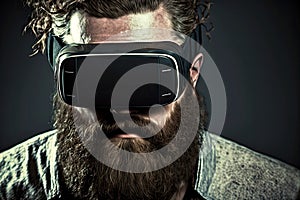 bearded man wearing vr headset virtual reality gles