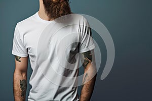 Bearded man white shirt guy. Generate Ai