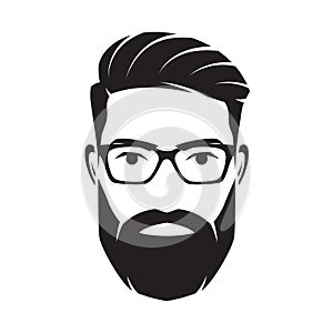 Bearded men face, hipster character. Vector illustration.
