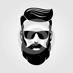 Bearded men, hipster face. Fashion silhouette, emblem, icon, label. Vector illustration