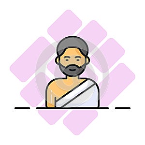 A bearded muslim man wearing ihram to perform umrah. easy to use vector