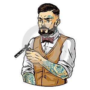 Bearded and mustached stylish barber