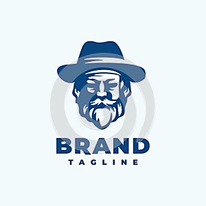 Bearded old man in a hat logo design template