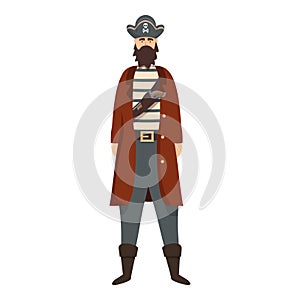 Bearded pirate wearing tricorn hat and long coat standing photo