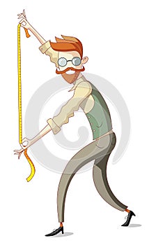 Bearded tailor holding tape measure