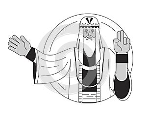 Bearded wise man flat line black white vector character