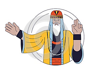 Bearded wise man flat line color vector character