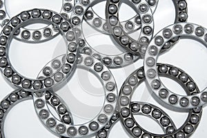 Bearing ball cages for rolls or wheels on white background