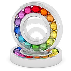 Bearings with colorful balls on white background