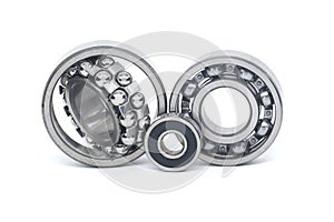 Bearings of varying sizes and types isolated on white background