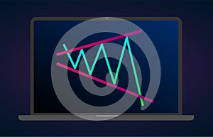 Bearish Expanding Triangle pattern figure technical laptop analysis. Vector stock cryptocurrency exchange graph, forex analytics