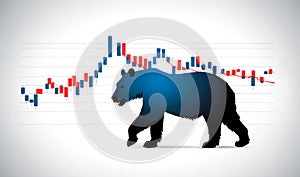 bearish trend, chart. Bear Market. Bear and Falling Stock Chart on white background