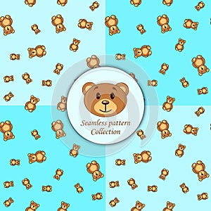 Bears brown set of seamless pattern different colors