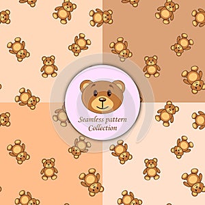 Bears brown set of seamless pattern different colors