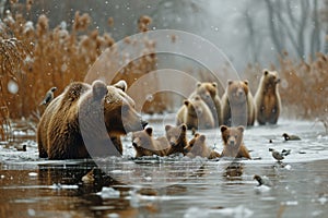 bears in the snow outside