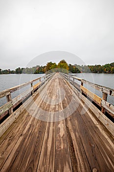 Bearskin Trailhead Bridge in Minocqua, Wisconsin over Lake Minocqua in September