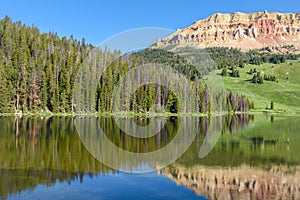 Beartooth Butte mountain and Bear Lake in Yellowstone National Park, US photo