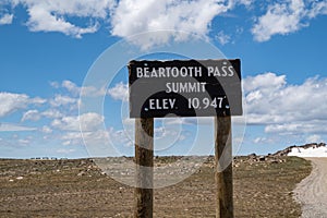 Beartooth Pass Summit sign along the Beartooth Highway