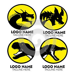 Beast and dinosaurs logo set