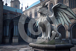 Beast with wings statue, cathedral, church, Mansion, Palace, Estate, Generative ai, Wallpaper, Background