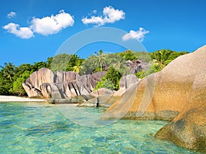 Beatiful beach Anse Source d`Argent. La Digue Island, Seychelles.