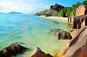 Beatiful beach Anse Source d`Argent. La Digue Island, Seychelles.