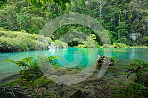 Beatiful Cascades National Park in Guatemala Semuc Champey at sunset. photo