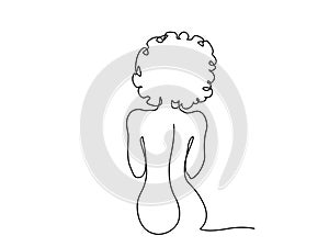 Beatiful naked Woman sitting back. One line drawing