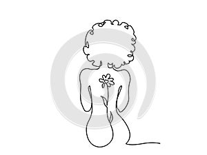 Beatiful naked Woman sitting back. One line drawing