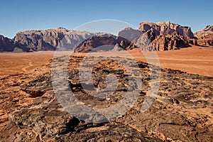 Beatiful rocky Wadi Rum desert in south of Jordan