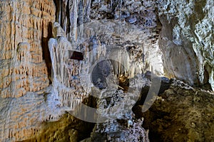 beatiful of Stalactite and Stalagmite in Tham Lay Khao Kob Cave in Trang