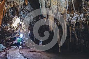 beatiful of Stalactite and Stalagmite in Tham Lay Khao Kob Cave in Trang, thailand