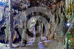 beatiful of Stalactite and Stalagmite in Tham Lay Khao Kob Cave in Trang, thailand