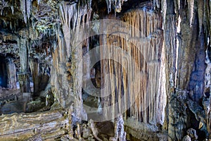 beatiful of Stalactite and Stalagmite in Tham Lay Khao Kob Cave in Trang, thailand photo