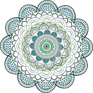 Beatiful vector of blue and green floral   design colorful mandala with white background pink green.Fantastic decoration