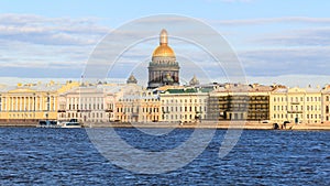 Beatiful view Neva river with Isaakievsky Cathedral in Saint Pet