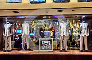 The Beatles Band Official Costumes Displayed in the Storefront of Hard Rock Cafe New York