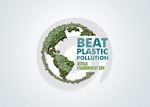 #BeatPlasticPollution, World Environment day concept 2023 3d tree background.