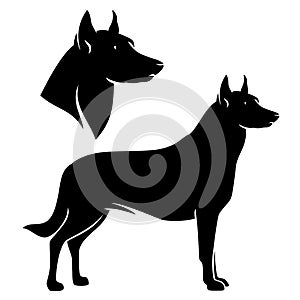 Beauceron shepherd dog black vector silhouette design set