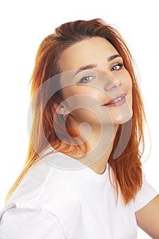 beaufitul red haired woman smiling