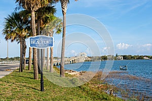 Beaufort, South Carolina welcome sign at the Woods Memorial Bridge and Beaufort River