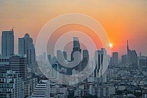 Beauitful sunset with Cityscape or Bangkok city Thailand.