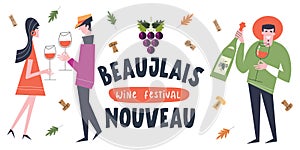 Beaujolais Nouveau Wine Festival. Vector illustration, a set of design elements for a wine festival