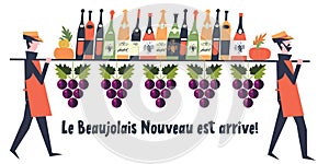 Beaujolais Nouveau Wine Festival. Vector illustration, a set of design elements for a wine festival. The inscription means