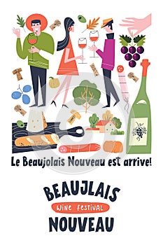 Beaujolais Nouveau Wine Festival. Vector illustration, a set of design elements for a wine festival. The inscription means