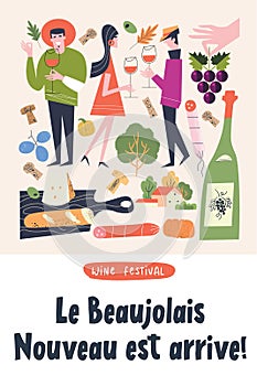 Beaujolais Nouveau Wine Festival. Vector illustration, a set of design elements for a wine festival. The inscription means